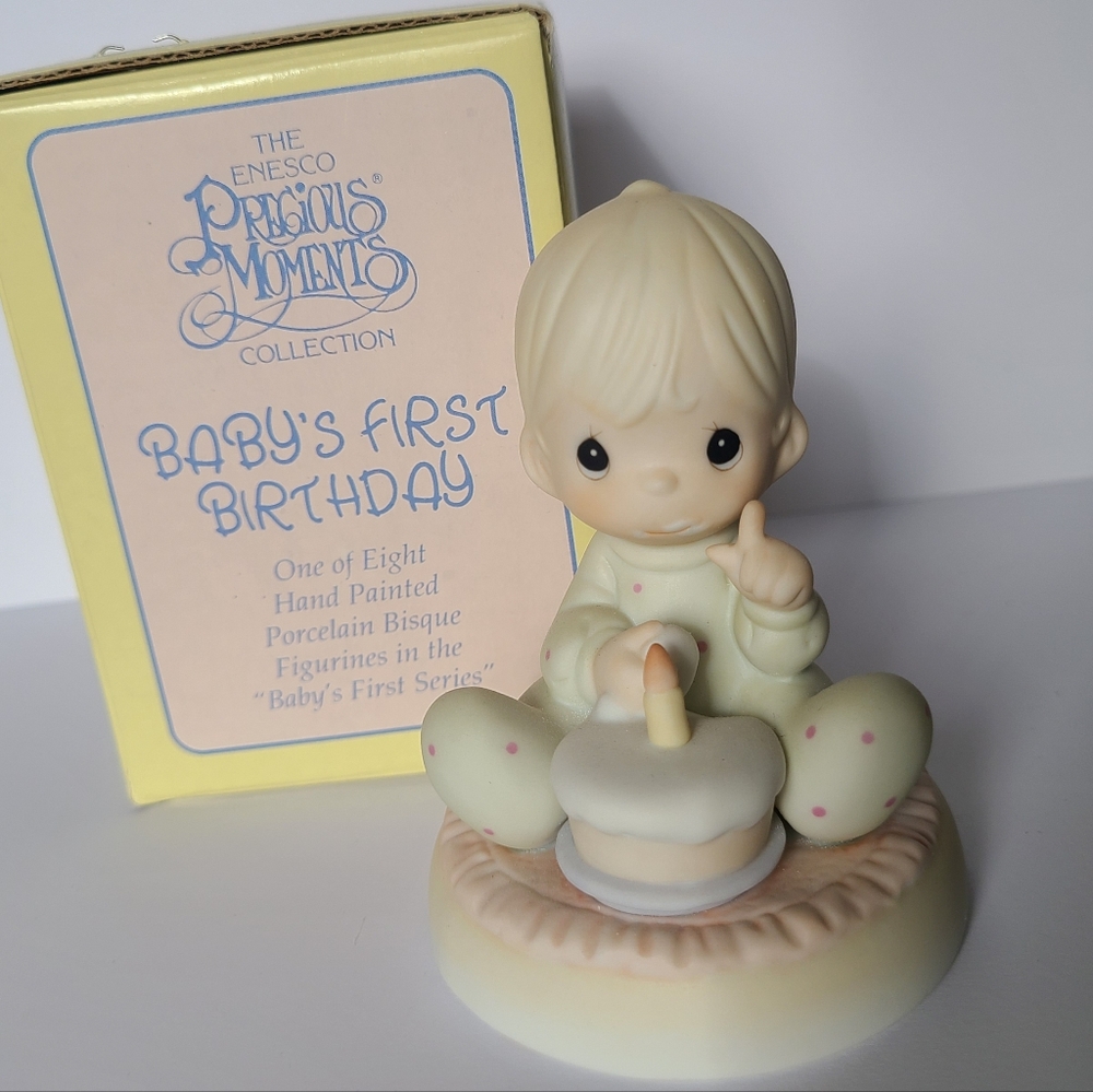 Vintage Precious Moments Baby's First Birthday Collectible Porcelain Figurine